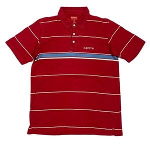 Supreme Stripe Classic Logo Polo Shirt Red
